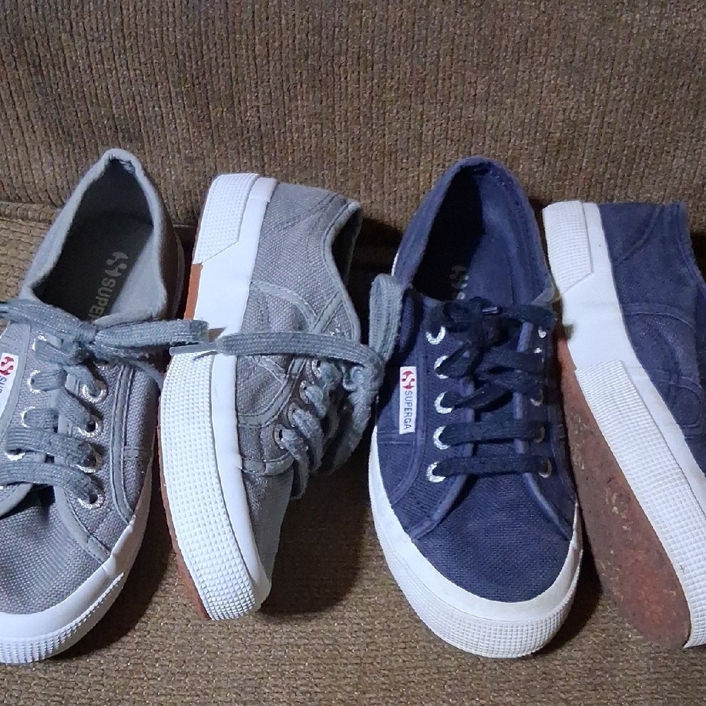Superga Dual-Tone Canvas Sneakers in Gray and Navy